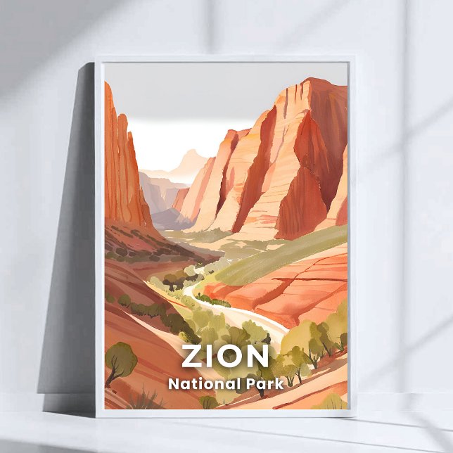 Zion nationalpark | Travel Watercolor Valley Poster (Skapare uppladdad)