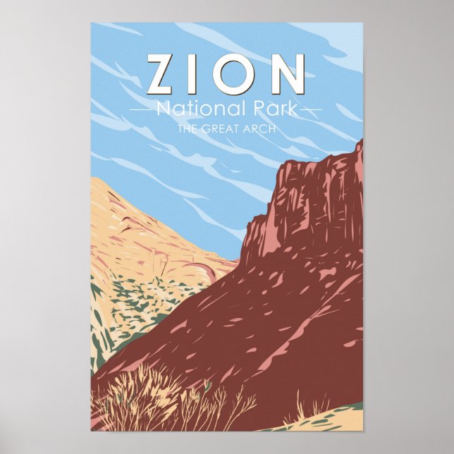 Zion nationalpark Utah den Underbara Vintagen Arch Poster (Framsidan)