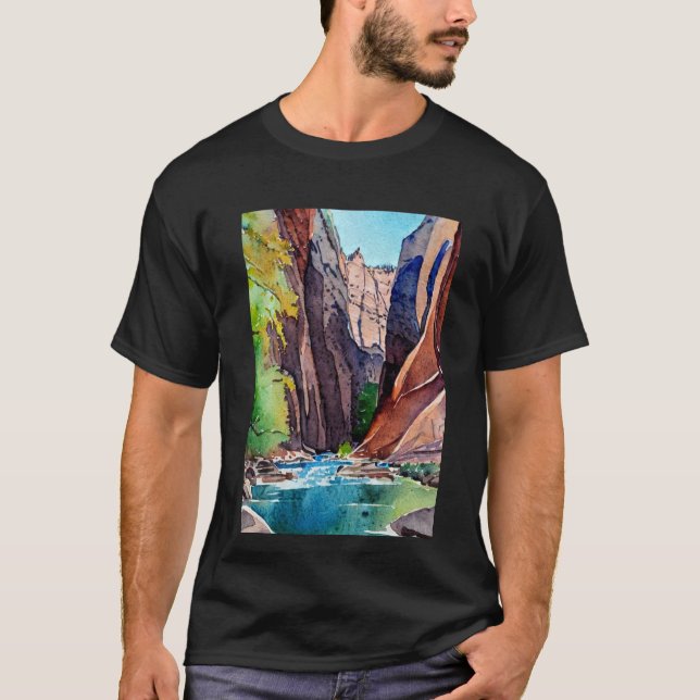 Zion nationalpark Utah Narrows by vatten färg T Shirt (Framsida)