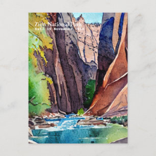 Zion nationalpark Utah Narrows by vatten färg Vykort