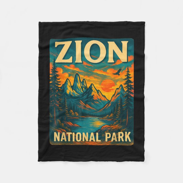Zion nationalpark vintage resa utomhus fleecefilt (Framsidan)