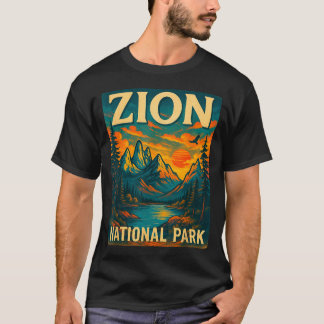 Zion nationalpark vintage resa utomhusaktiviteter t shirt