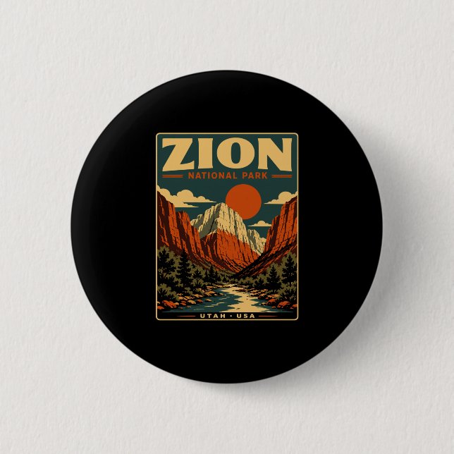 Zion nationalpark vintage retro kanjon utomhus knapp (Framsida)