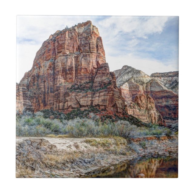 Zion nationalparkänglar som landar - Digital målar Kakelplatta (Framsidan)