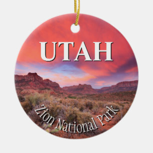 Zion nationalparksolnedgång julgransprydnad keramik