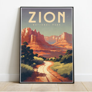 Zion Utah National Park Retro Travel Poster 18 x 2