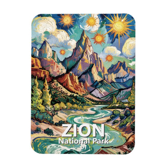 Zion Virgin River Patriarchs Van Gogh Colorful Magnet (Vertikal)