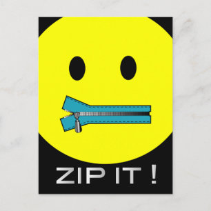 "zip it ANSIKTE POSTCARD Vykort