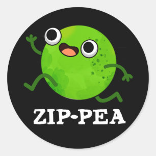 Zip-pea Funny Zippy Pea Pun Mörk BG Runt Klistermärke