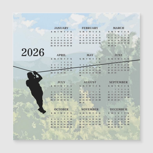 Zipline Adventure 2026 Calendar Magnetic Card (Framsida)