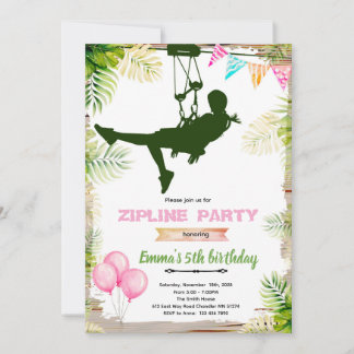Zipline girl birthday party invitation inbjudningar