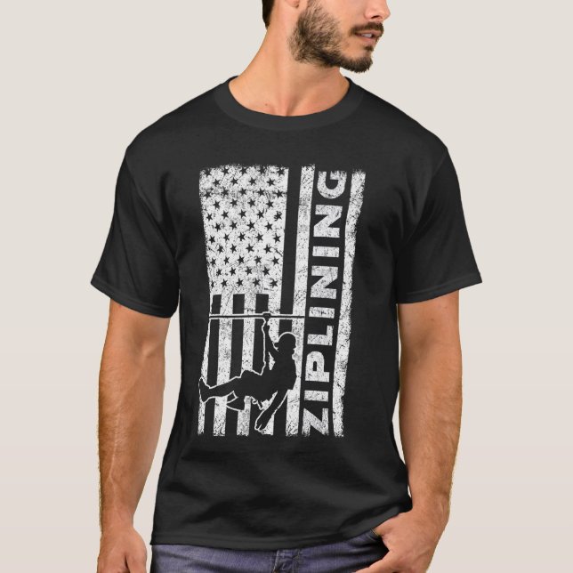 Zipline Ziplining USA T Shirt (Framsida)