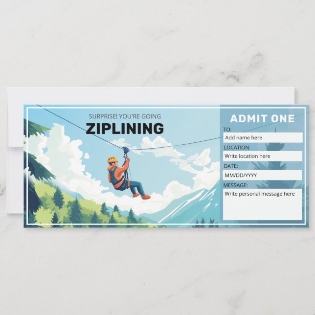 Ziplining Gift Certificate, Zipline Biljett Inbjudningar (Framsida)