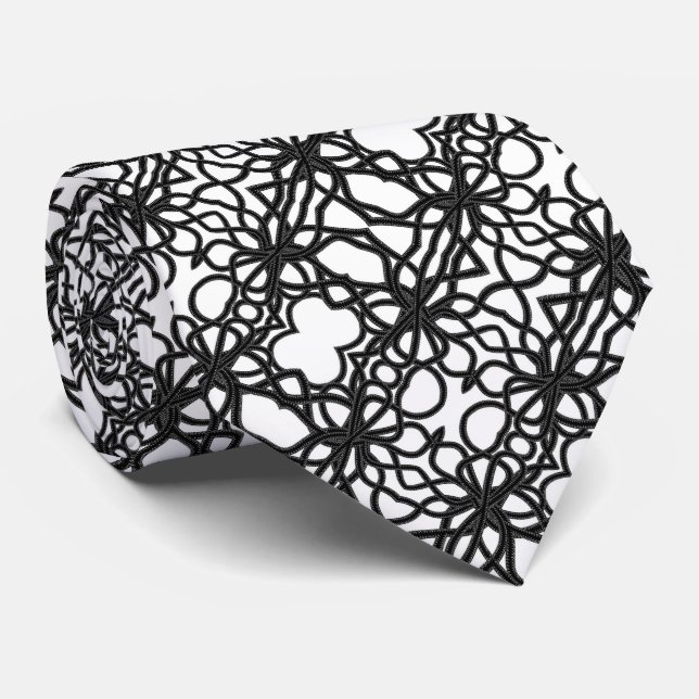 Zippat svart på vit kurvig symmetrisk mönster slips (Rullad)