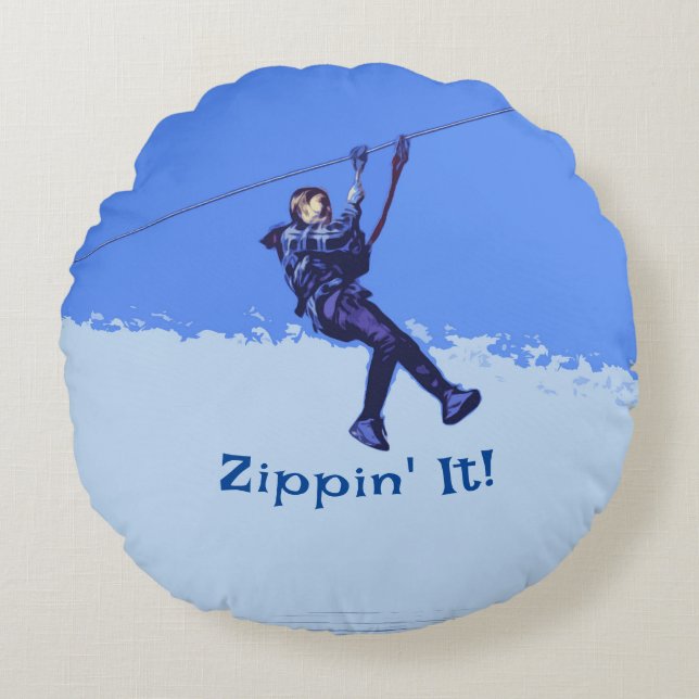Zippin! Zipline Rider Rund Kudde (Framsidan)