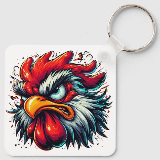 "Zippy the Vivid Rooster" Aluminum Keychain Nyckelring (Baksida)