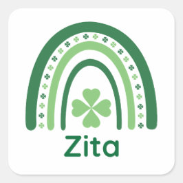 Zita Namn Klöver Boho Rainbow Fyrkantigt Klistermärke