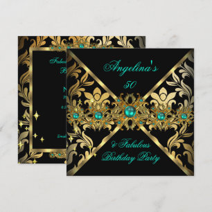 ZIZZAGO DESIGN Fantastisk Jade Guld Damast Party 2 Inbjudningar