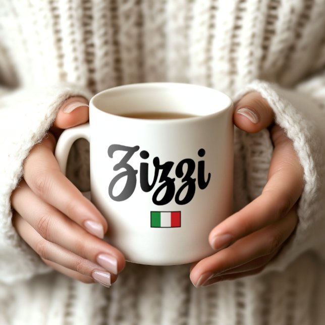 Zizzi Italian Flag Mug Kaffemugg (Woman's Hands holding Zizzi Italian Flag Mug. Affectionate nickname for Aunt or Uncle.)