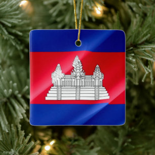zKH002 Kambodja som vrider FLAGGA Kambodja, Julgransprydnad Keramik