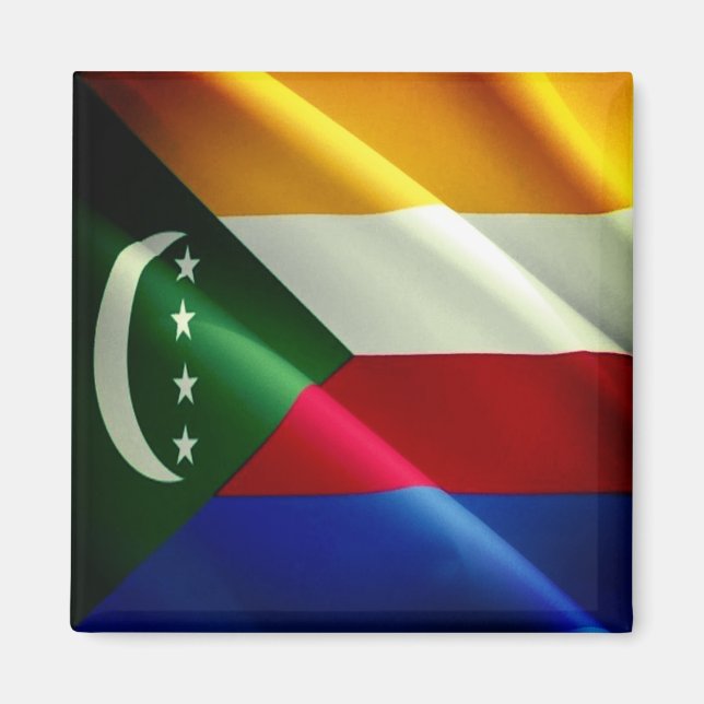 zKM002 COMOROS, Wave Flagga, Afrika, Fridge Magnet (Framsidan)