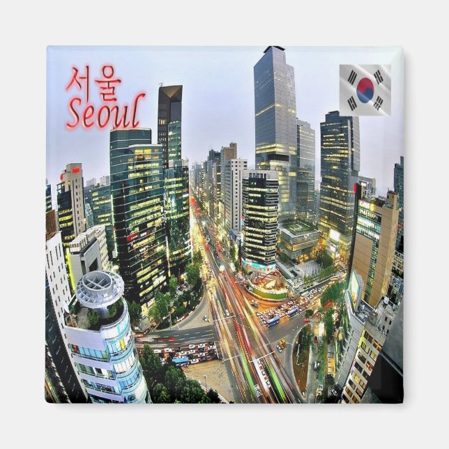 zKR006 SEOUL panorama, Sydkorea, Fridge Magnet (Framsidan)