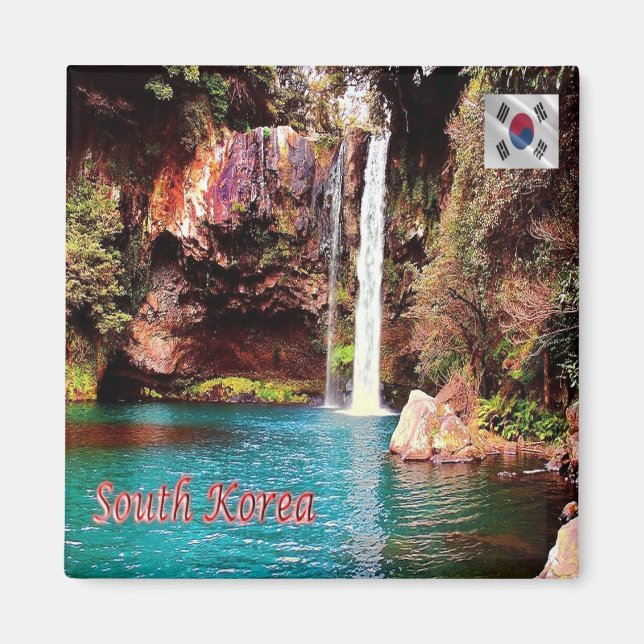 zKR009 Waterfall JEJU ISLAND, Sydkorea, Fridge Magnet (Framsidan)
