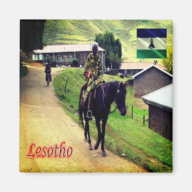 zLS003 LESOTHO, Basotho Blanket, Afrika, Fridge Magnet (Framsidan)