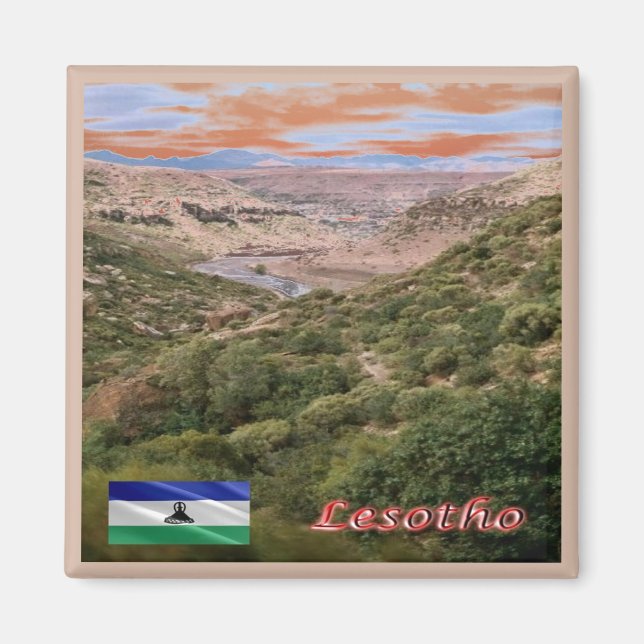 zLS006 LESOTHO, Makhaleng River Gorges, Fridge Magnet (Framsidan)