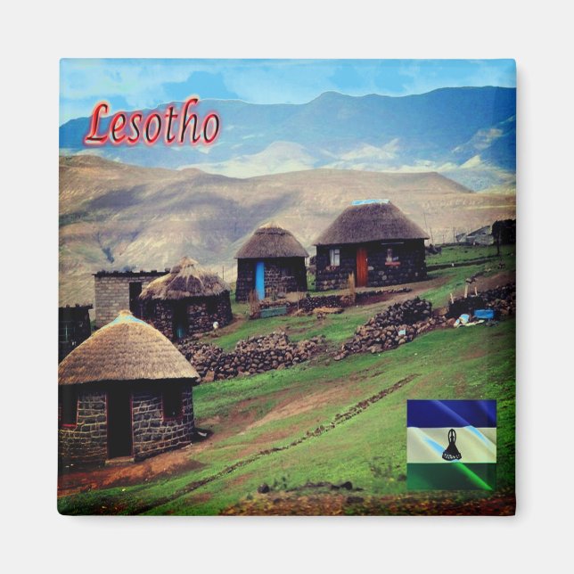 zLS012 LESOTHO, bergsbyn, Afrika, Fridge Magnet (Framsidan)