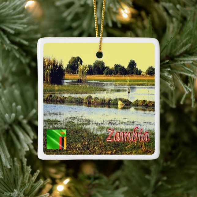 ZM004 ZAMBIA, Bangweulu Swamps, Afrika Julgransprydnad Keramik (Träd)