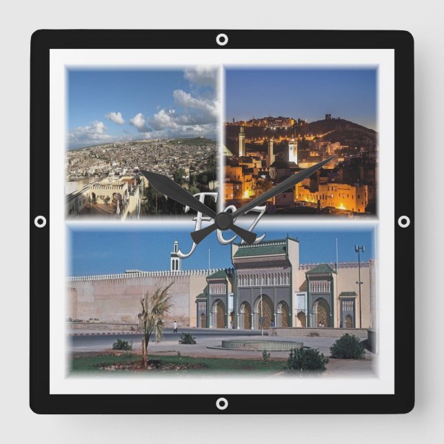 zMA016 FEZ, Mosaic, Marocko, Afrika Fyrkantig Klocka (Framsida)