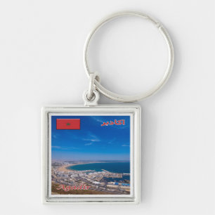 zMA026 AGADIR, Marocko, Afrika Fyrkantig Silverfärgad Nyckelring