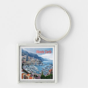 zMC018 MONTE CARLO Panorama, Monaco Fyrkantig Silverfärgad Nyckelring