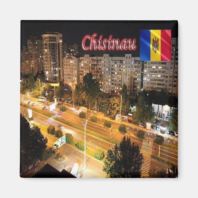 zMD009 CHISINAU Town by Night, Moldova, Fridge Magnet (Framsidan)