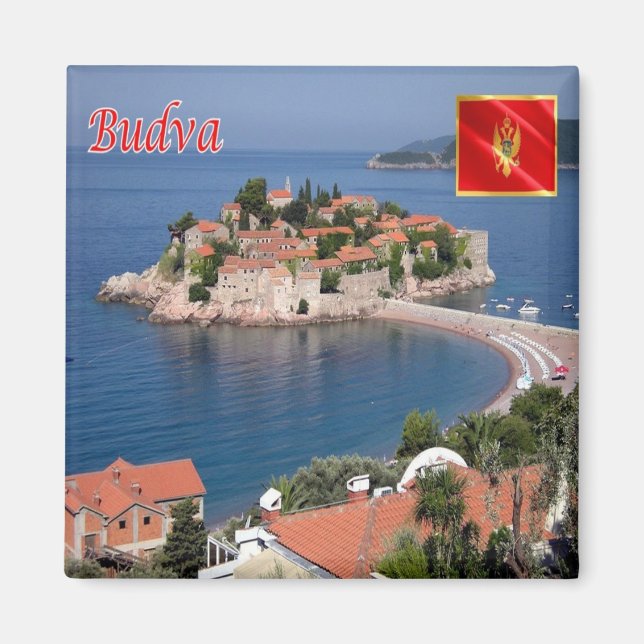 zME019 BUDVA SVETI STEFAN, Montenegro, Fridge Magnet (Framsidan)