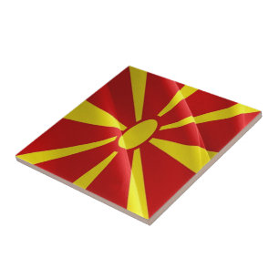 zMK002 NORTH MACEDONIAN som väver FLAGGA Makedonie Kakelplatta