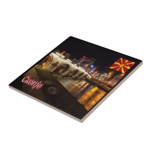 zMK006 SKOPJE brofloden Vardar, Kakelplatta (Sidan)