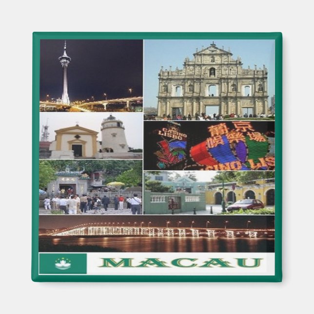 zMO003 Macau eller Macao collage, Asia, Fridge Magnet (Framsidan)
