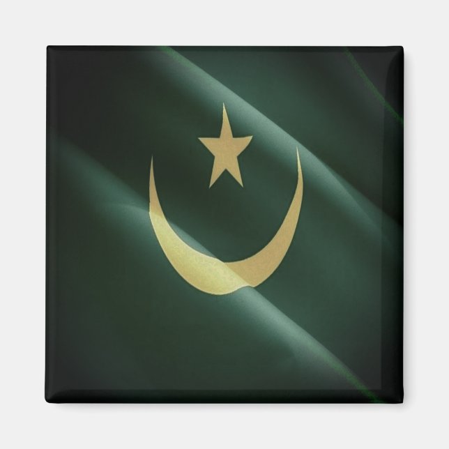 zMR.002 MAURITANIEN, Wave Flagga, Afrika, Fridge Magnet (Framsidan)