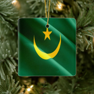 zMR.002 MAURITANIEN, Wave Flagga, Afrika, Julgransprydnad Keramik