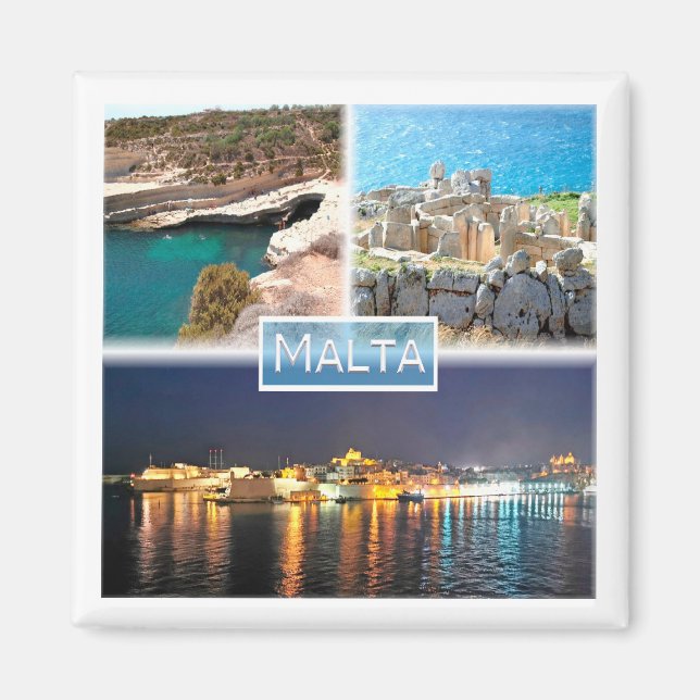 zMT003 PETER D BASSÄNG MNAJDRA BY NIGHT Malta, Fri Magnet (Framsidan)