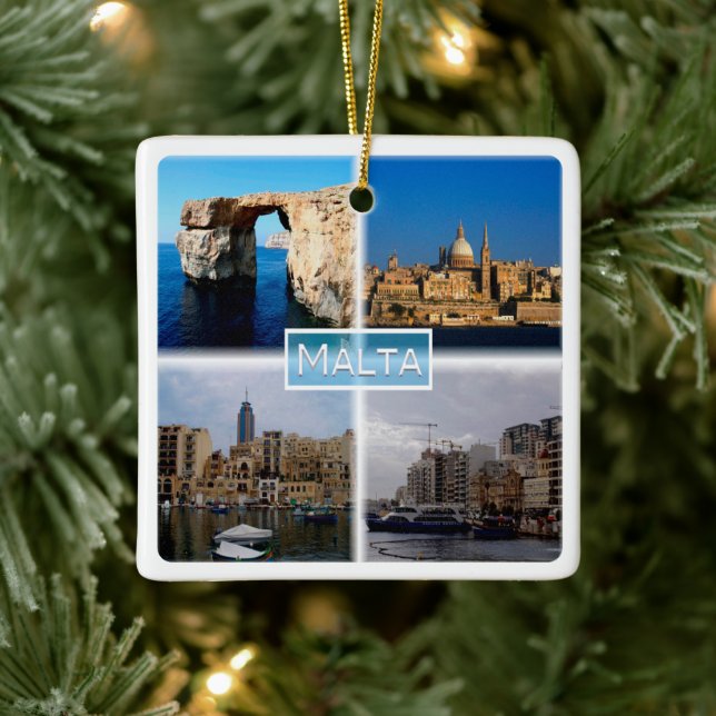 zMT004 LA VALLETTA SKYLINE, Malta Julgransprydnad Keramik (Träd)