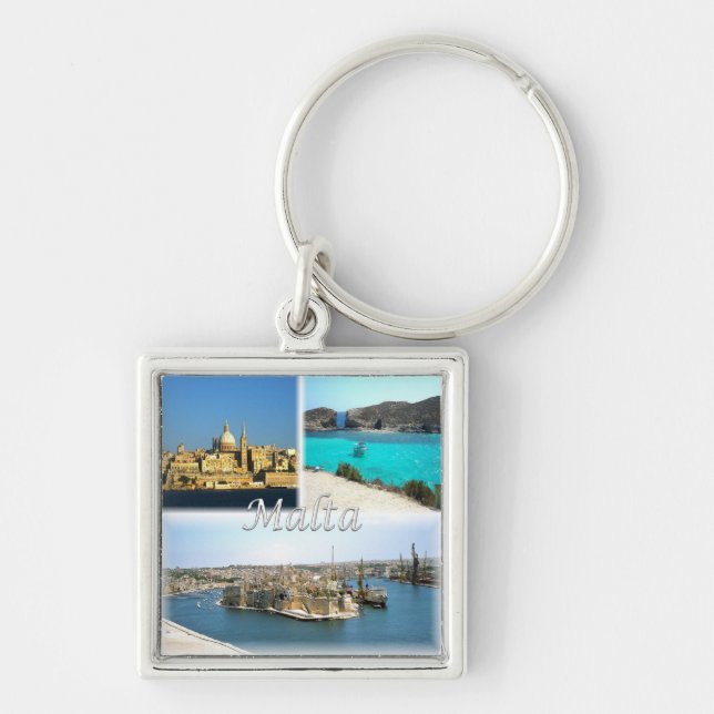 zMT006 VALLETTA, Malta, Europa Fyrkantig Silverfärgad Nyckelring (Framsidan)