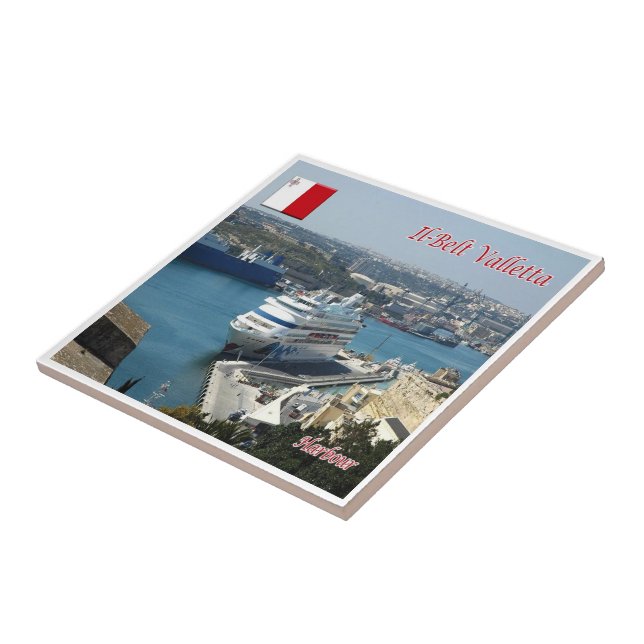 zMT014 IL BÄLTE Harbor VALLETTA, Malta Kakelplatta (Sidan)