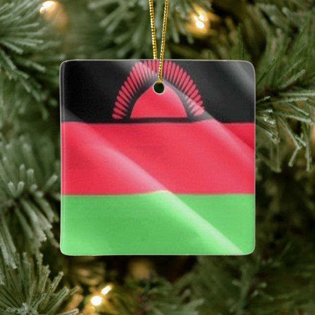 zMW002 MALAWI, Wave Flagga, Afrika Julgransprydnad Keramik (Träd)