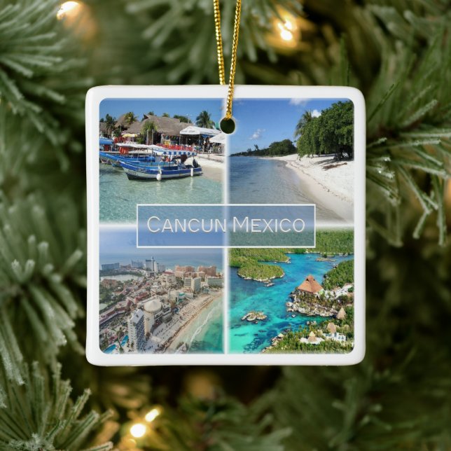 zMX003 CANCUN, Mosaic, Mexiko, Amerika. Julgransprydnad Keramik (Träd)