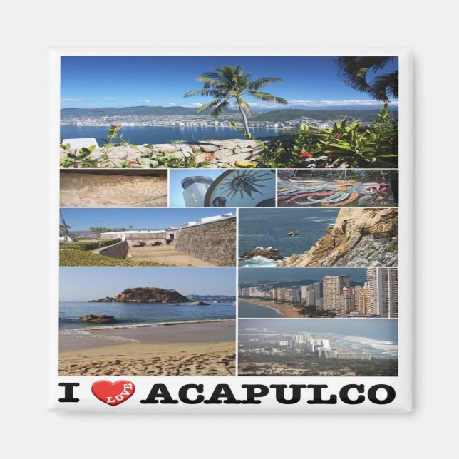 zMX022 ACAPULCO, I Kärlek, Mosaic, Mexiko, Fridge Magnet (Framsidan)