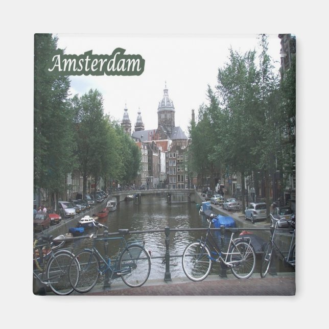 zNL008 AMSTERDAM-cyklar på kanalbron, Magnet (Framsidan)
