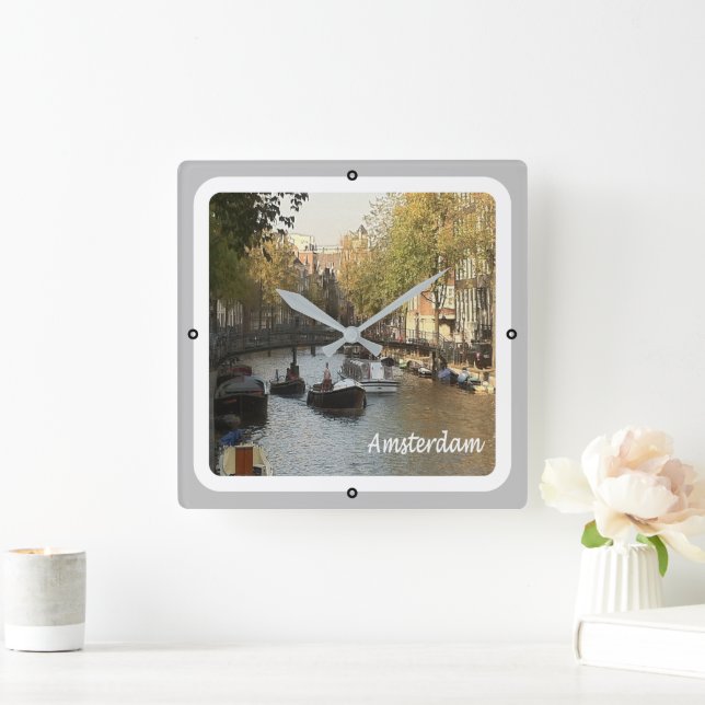 zNL017 AMSTERDAM navigeringsbar kanal, Fyrkantig Klocka (Hem)